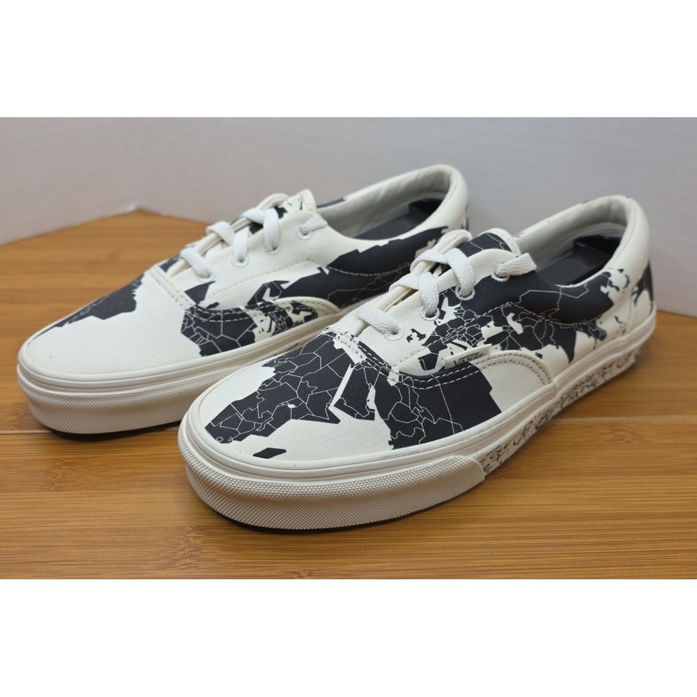 VANS Era x Save Our Planet‎ White Black Map Sneakers - Men 6 - Women 7.5